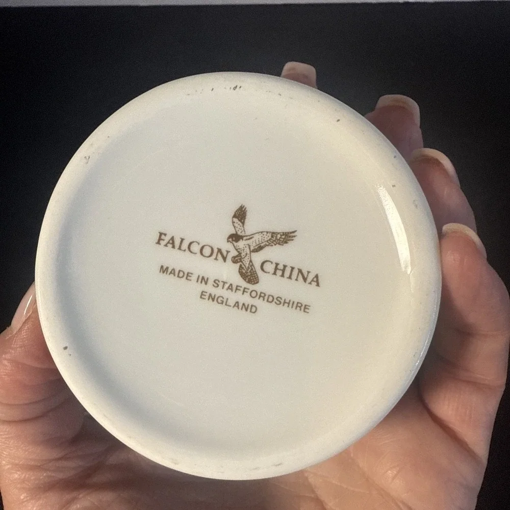 Falcon China ceramic Black Trinket pill box with‎ lid VGC Made In England